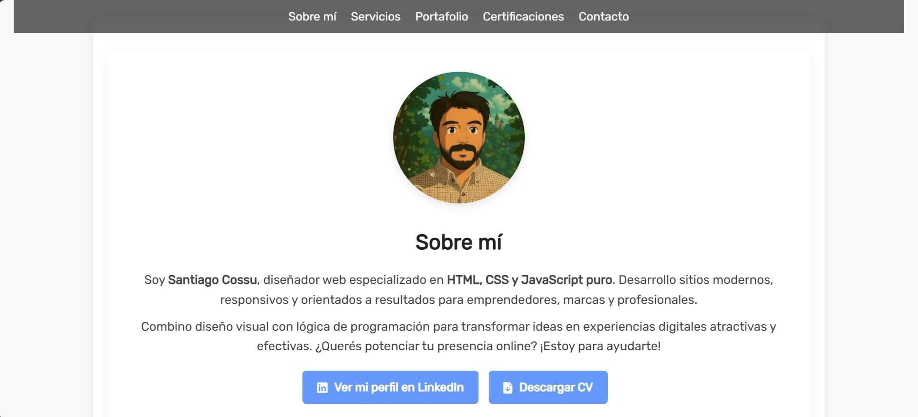 Sección sobre mí de Santiago Cossu