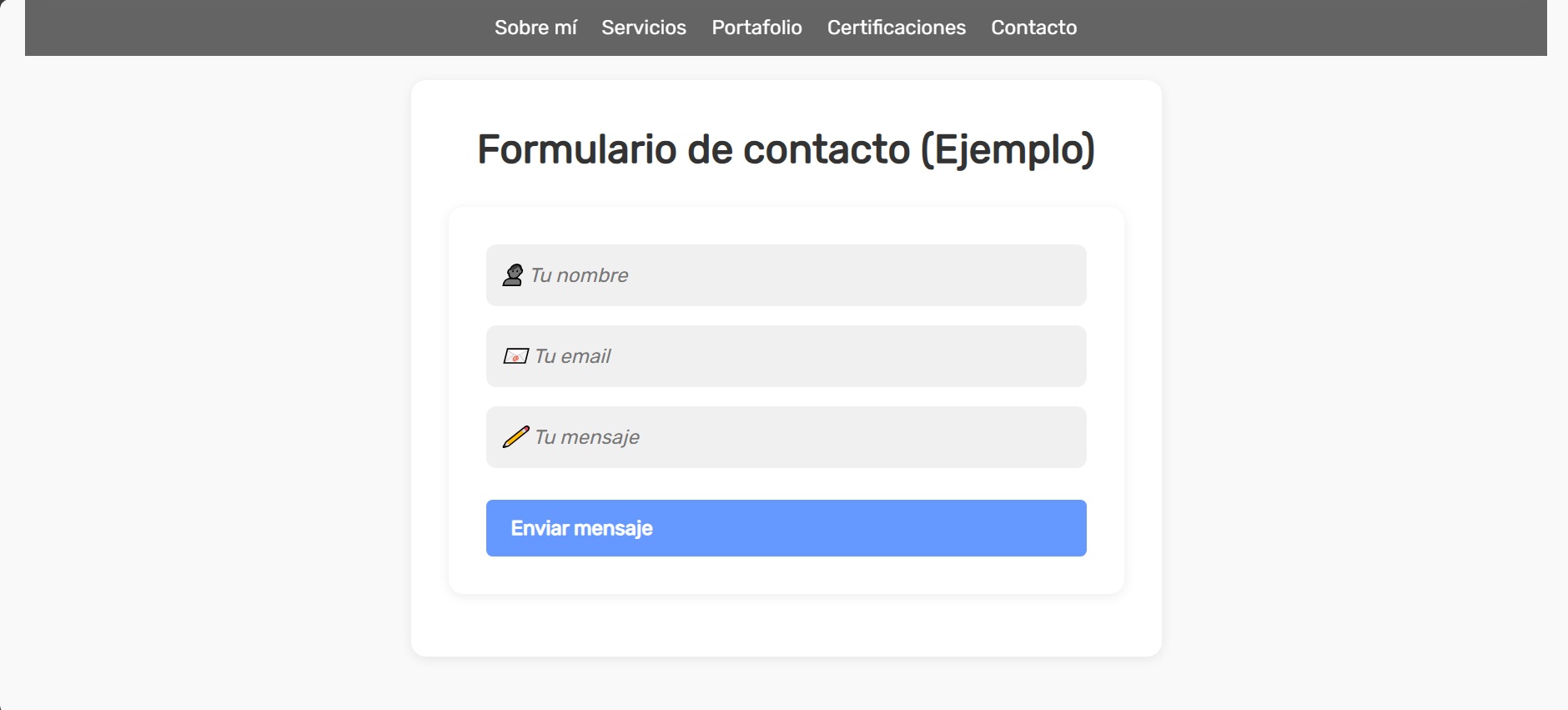 Formulario de contacto en el sitio web de Santiago