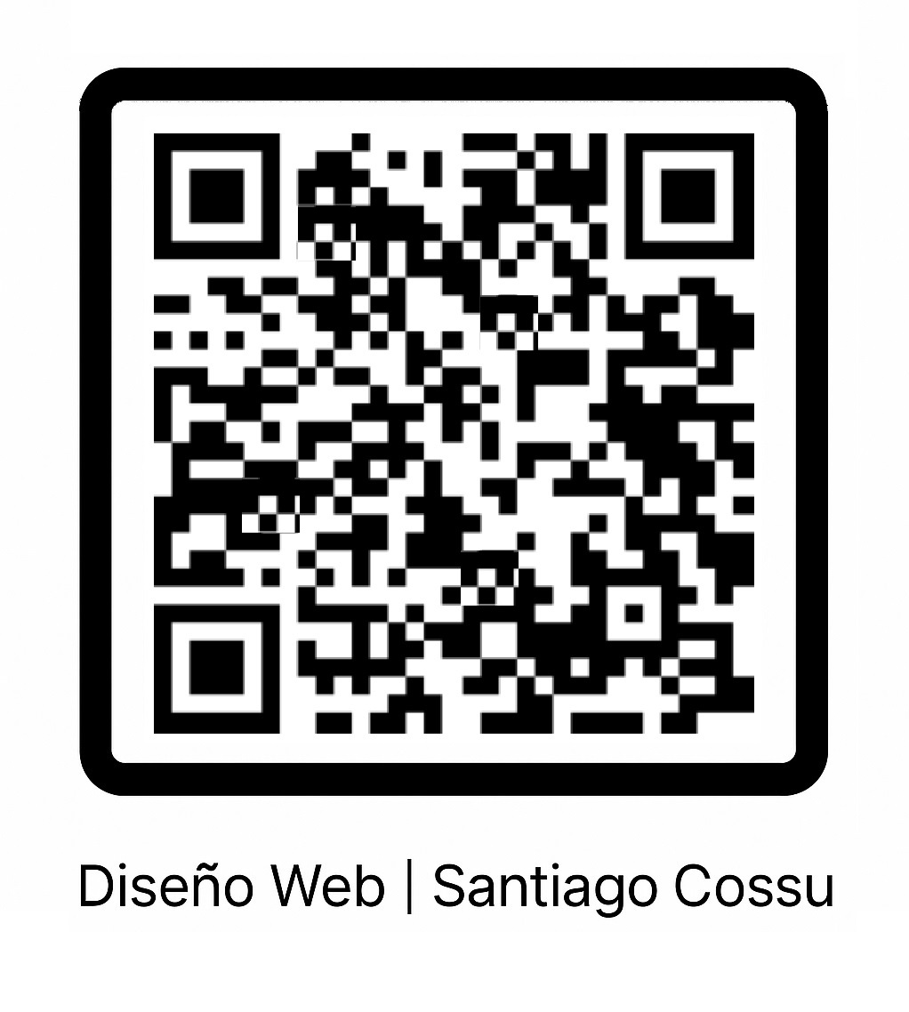 Código QR con enlace al sitio web de Santiago Cossu