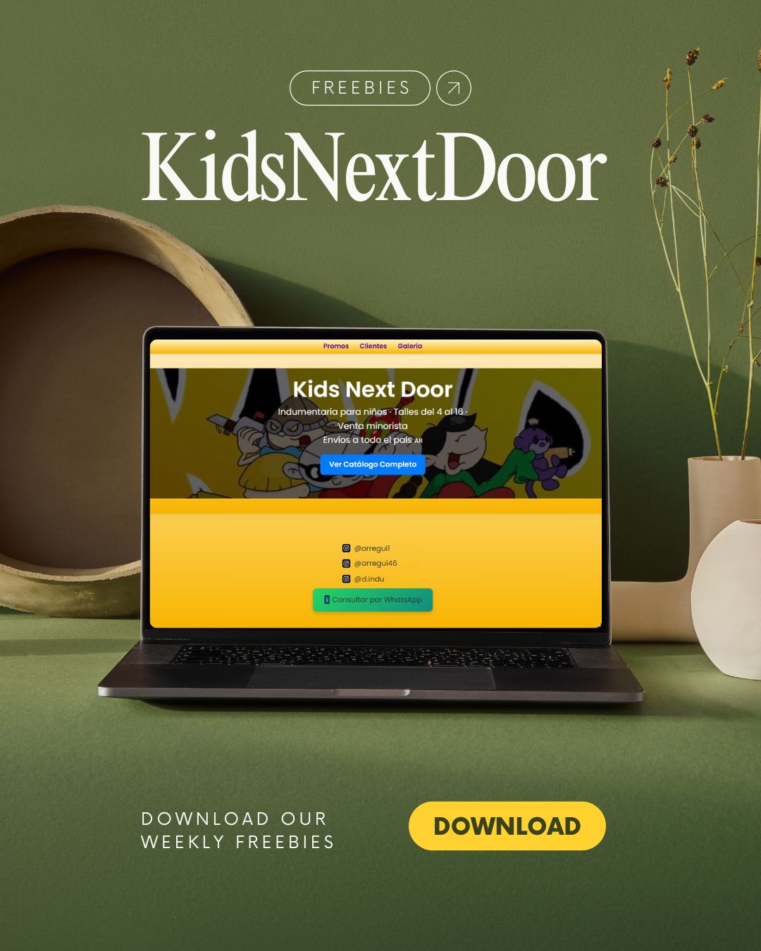 Landing page de KidsNextDoor con diseño colorido para tienda de ropa infantil